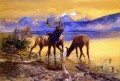 elk in lake mcdonald 1906 Charles Marion Russell Indiana cowboy